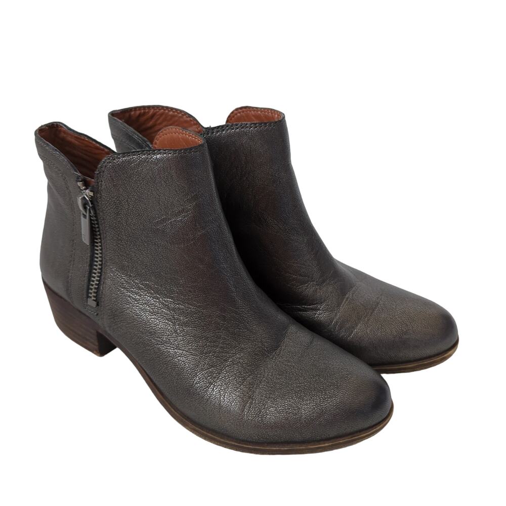 Lucky Brand Women's Booties 7.5 M Breah Ankle Boots Metallic Silver Gunmetal EUC